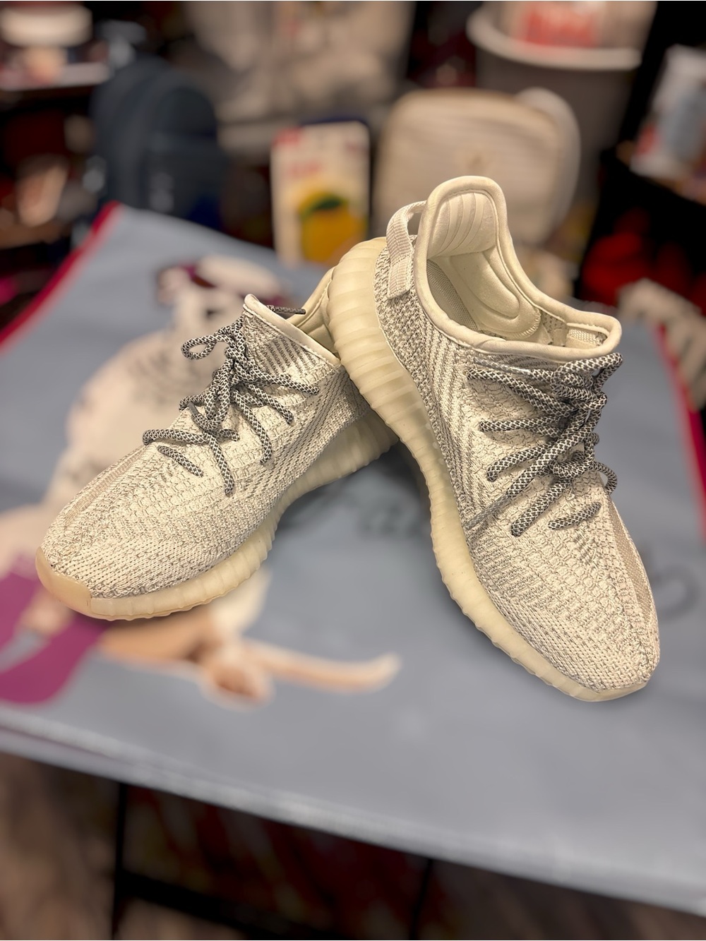 Cream Knit Low-Top Sneakers with Grey Laces